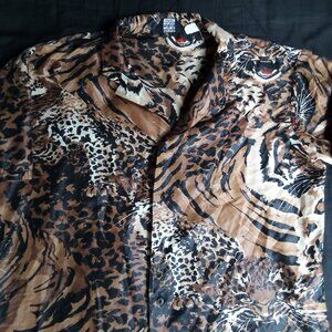 Vintage Bonhomme Tiger Leopard Jaguar Cheetah Polyester Disco Shirt
